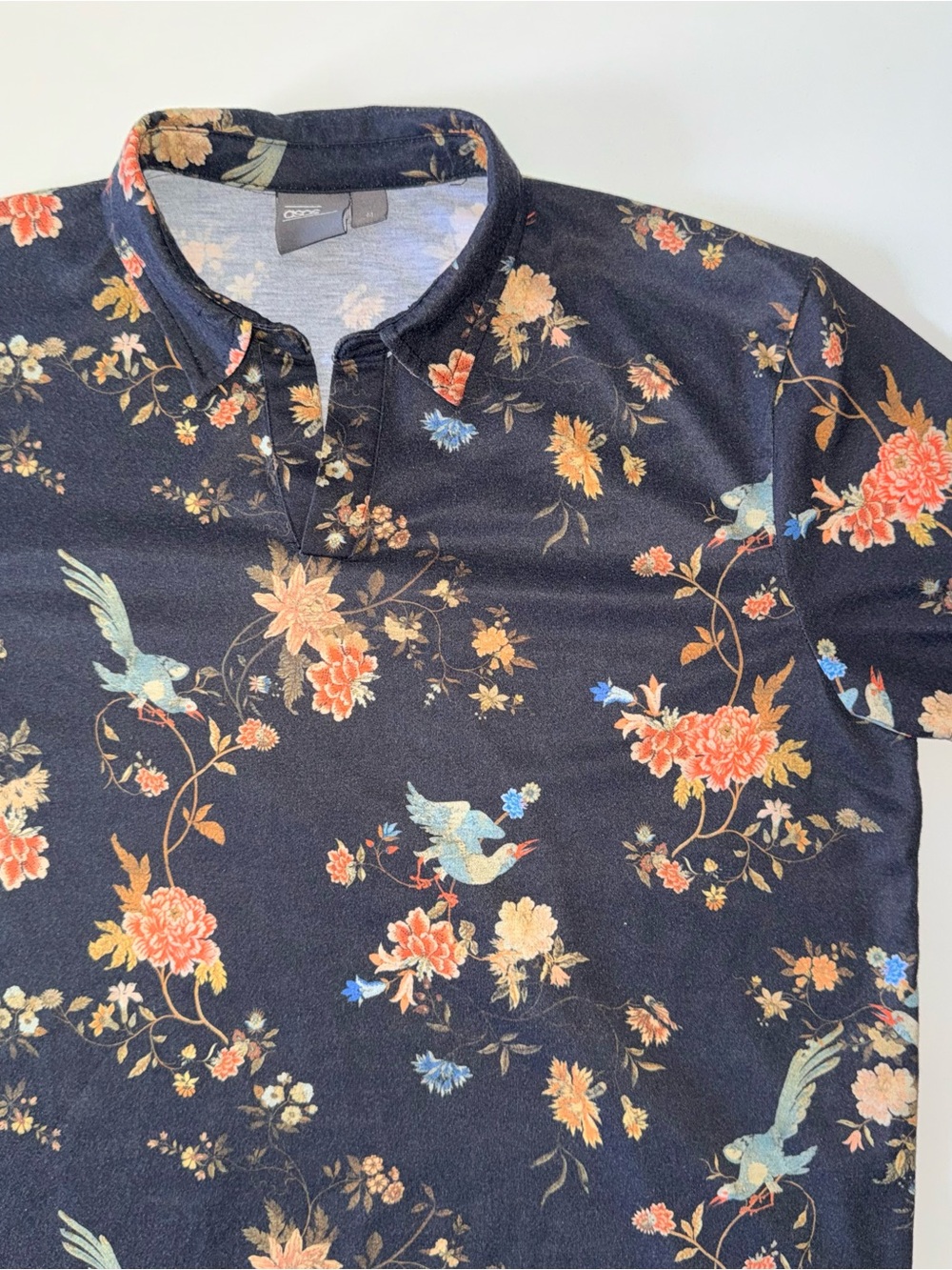 ASOS Polo Shirt Men's M Black All Over Floral Print